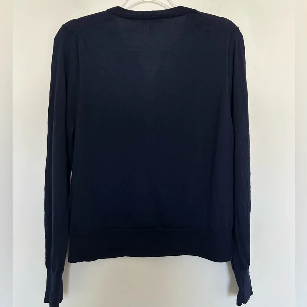 J. Crew Merino Wool Navy Crew Neck Cardigan with Gold Buttons Size XL